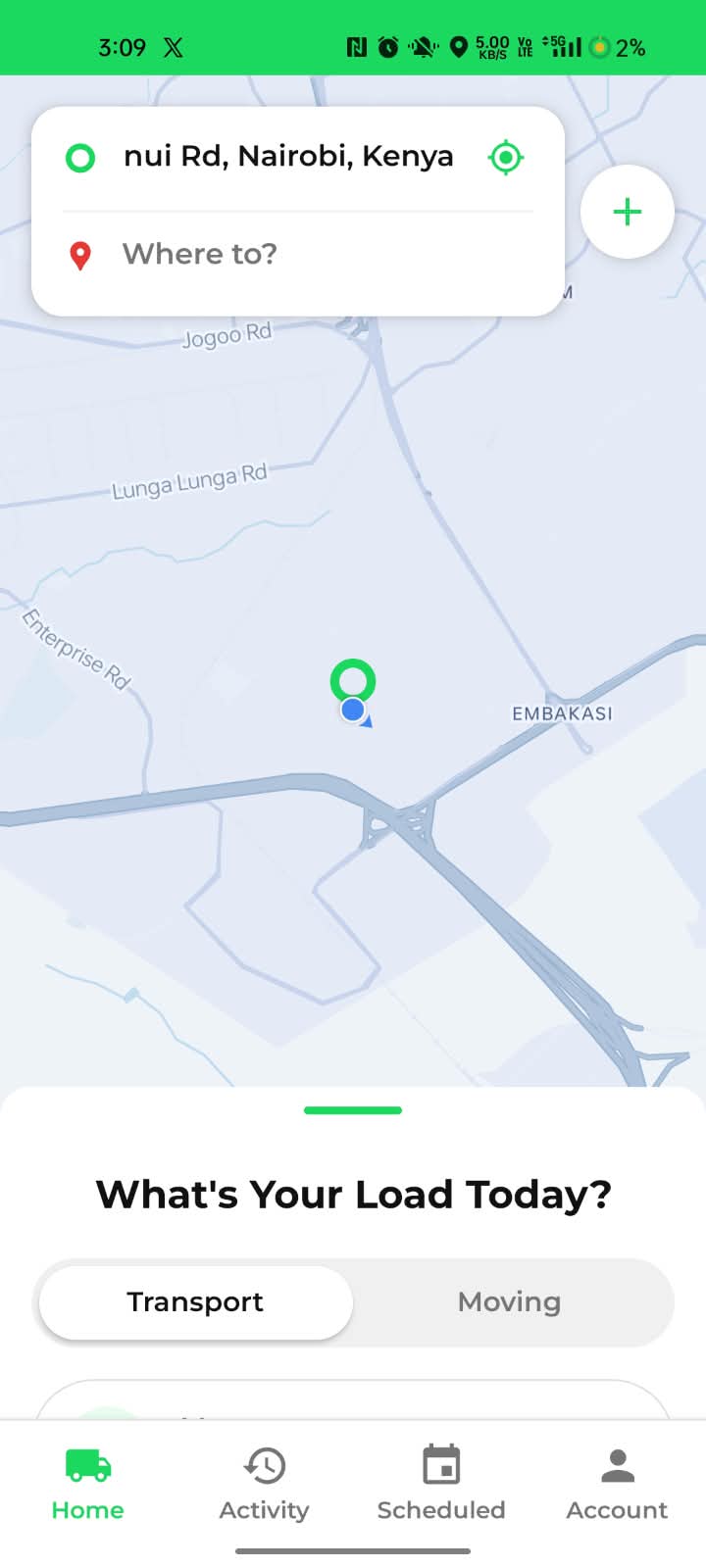 Swyft app step 1: Set pickup & drop-off
