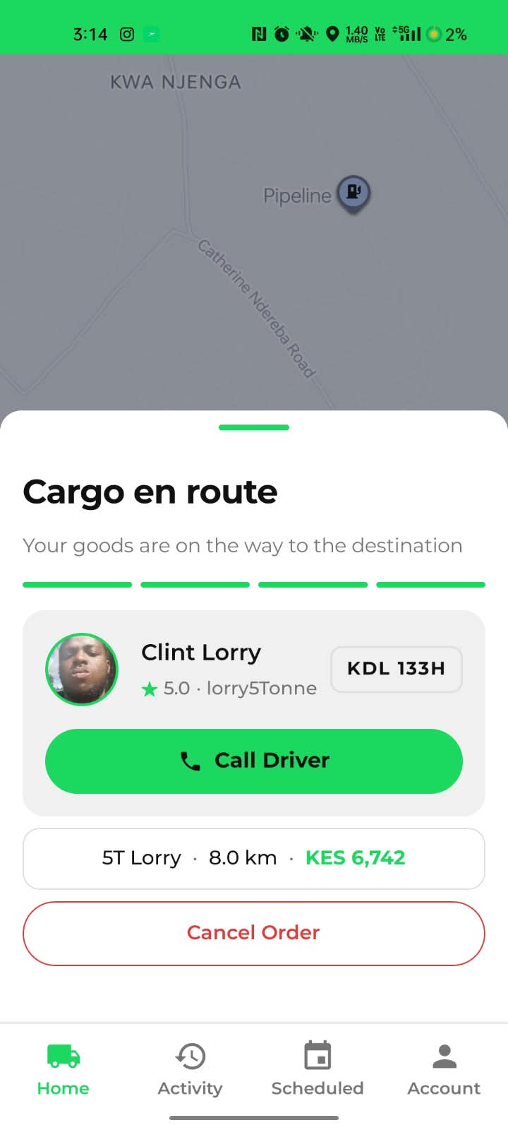 Swyft app step 6: Cargo en route